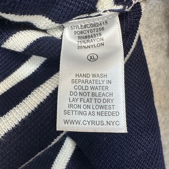 Cyrus Knitted Top WMN XL Navy White Stripe Pullover Long Sleeve Stretch Collared - Picture 7 of 7